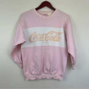 Vintage Coca Cola Sweatshirt 80s Colorblock Crewneck Coke Pink Small